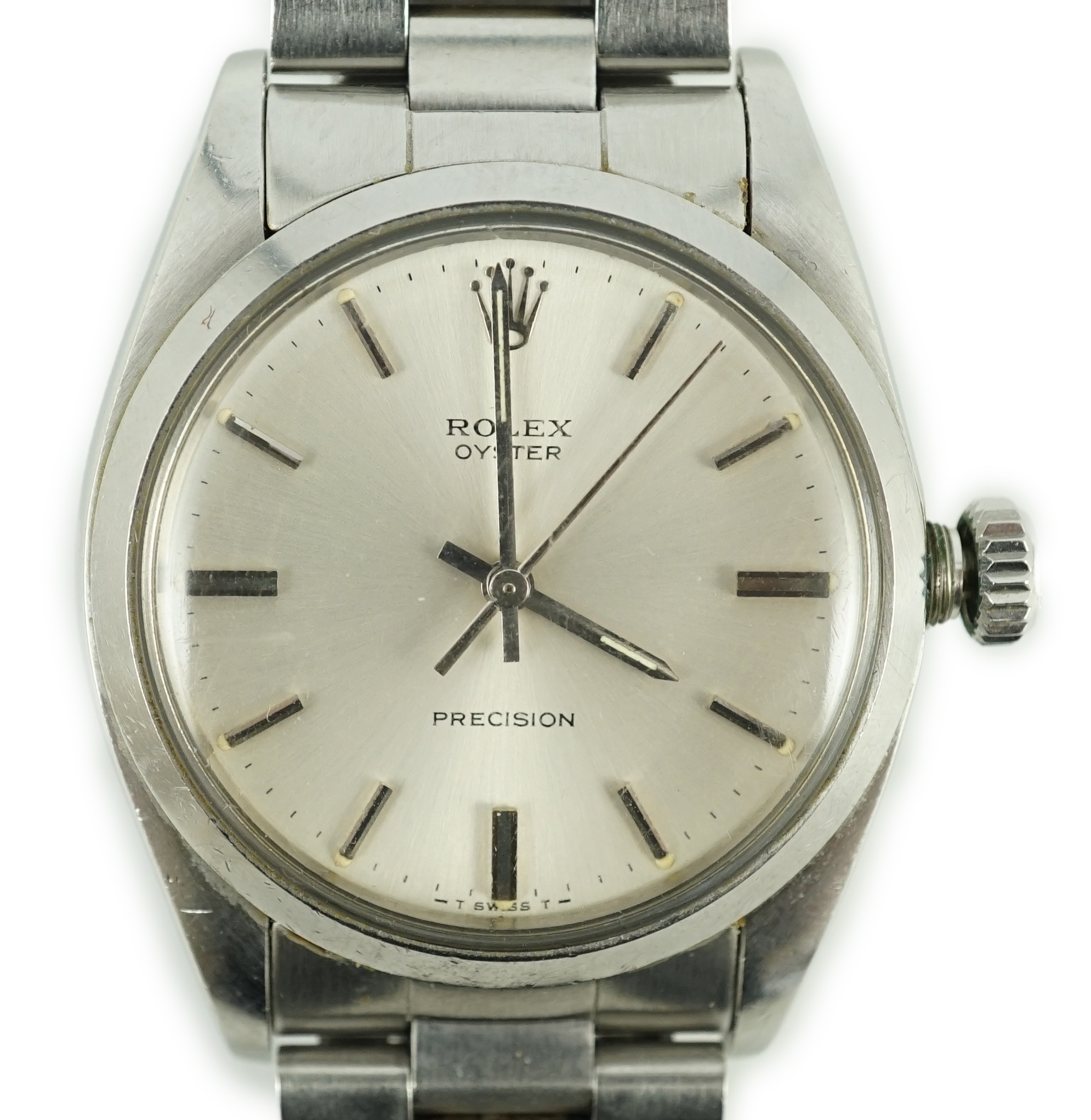 A gentleman's early 1980's stainless steel Rolex Oyster Precision manual wind wrist watch